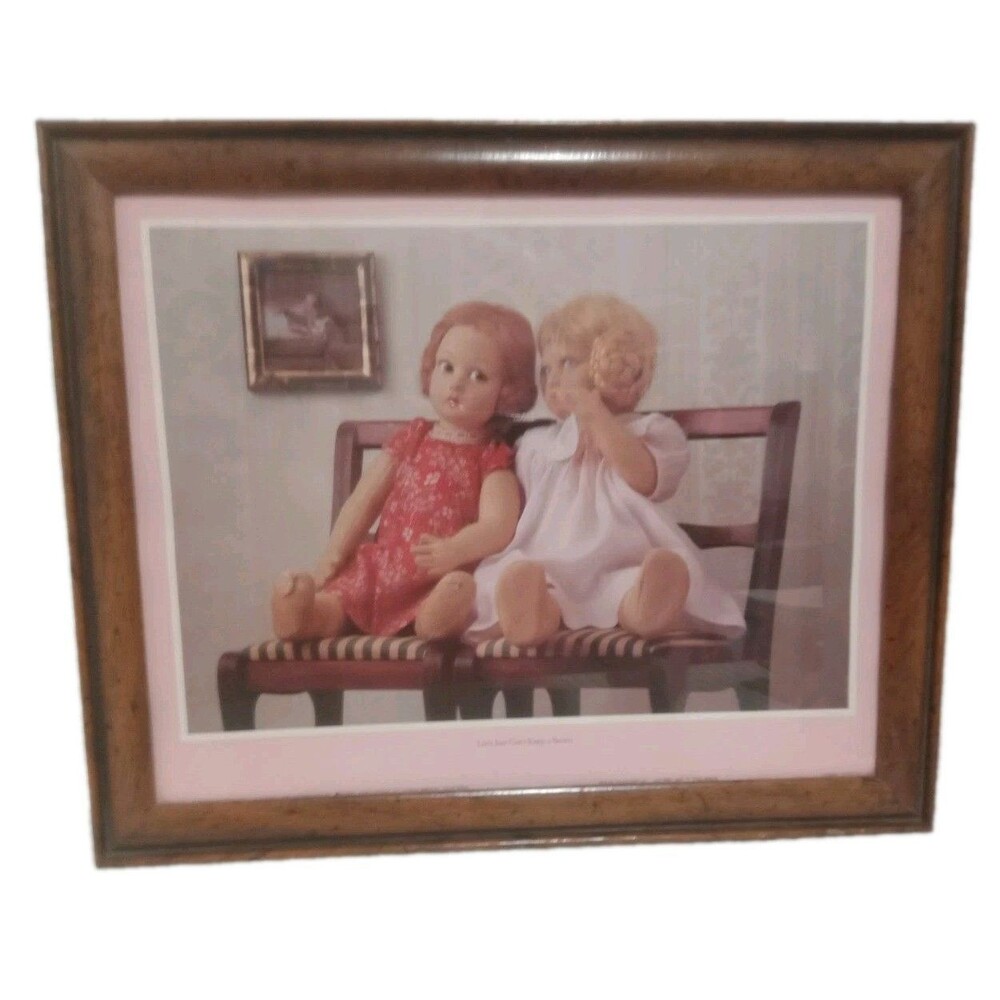 Vintage Doll Print ''Lucy Can't Keep A Secret" Wooden Framed Art 1980's 15 x 13